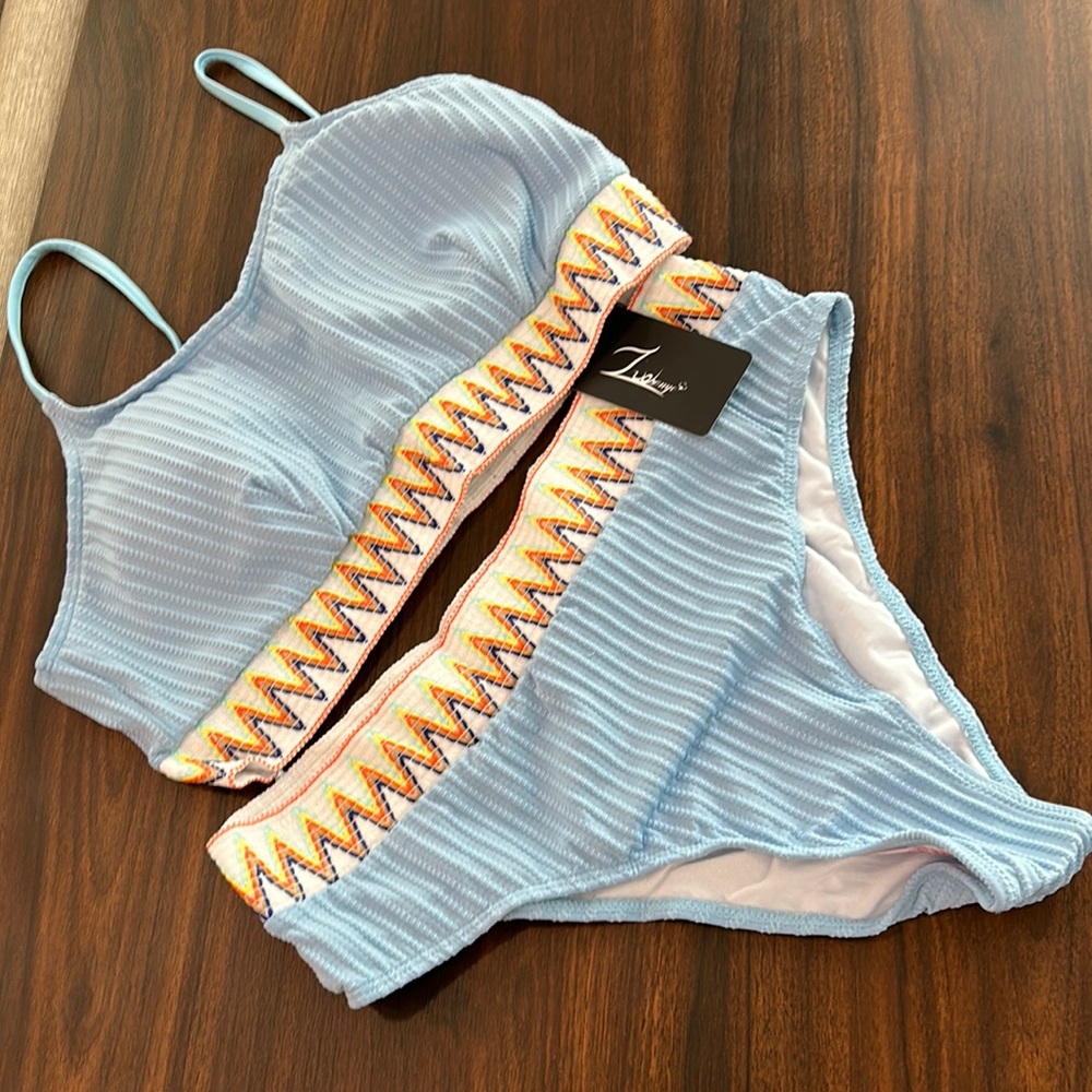 Zuvebamyo Women’s High Waisted Bathing Suite Light Blue XL (Brand New)